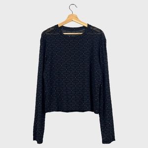 SHEIN Black Geo Mesh Long Sleeve T-Shirt